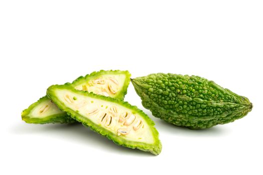 Bitter melon or bitter gourd on white background.