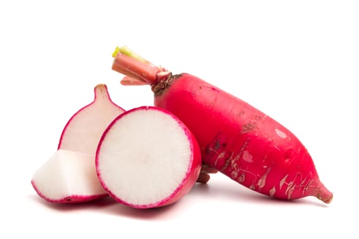 Fresh Pink Radishes on white background.