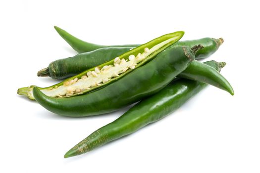 Fresh Green chili papper on white background.