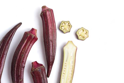 Fresh Red okra on white background.