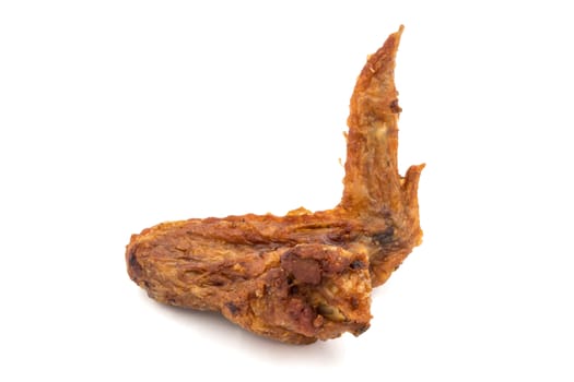 Fried chicken wing on a white background.