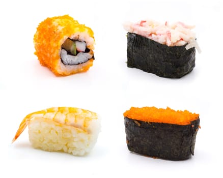 Sushi set on white background, Japanese food.