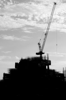 The building construction site silhouettes.