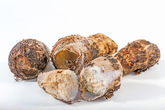 Boiled taro on white background