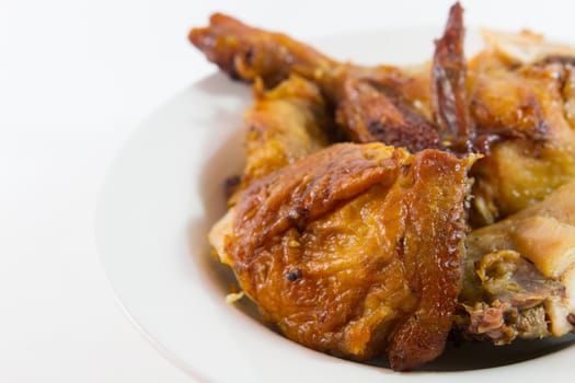 Roast Chicken on Dish with White Background