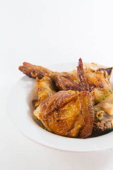 Roast Chicken on Dish with White Background