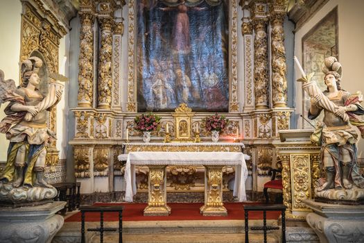 Esposende, Portugal - February 21, 2020: architectural detail of the interior of the Chapel of the Lord of the Mareantes (Capela do Senhor dos Mareantes) in the city center on a winter day