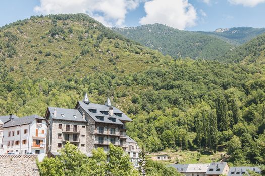 atmosphere and architecture of a small Spanish village in the Pyrenees mountains in Bielsa, Spain