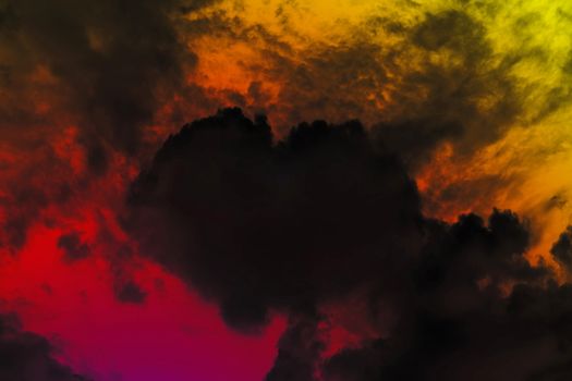 Heart shaped clouds in the dark sky, Valentine Background Dark Red Black color themes shaped clouds of Heart, Sky clouds in love feel color Red Black background valentine