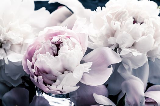 Pastel peony flowers as floral art background, botanical flatlay and luxury branding design