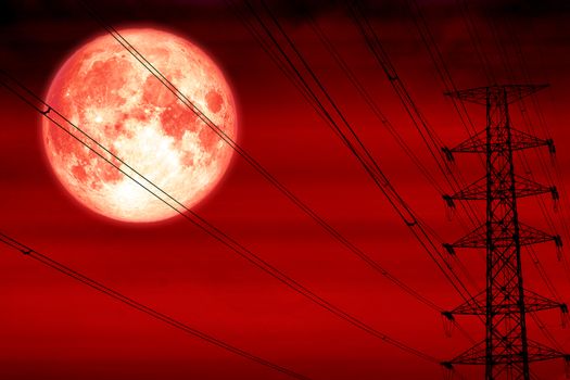 blood moon silhouette power electric pole and electric line sky, Elements of this image furnished by NASA