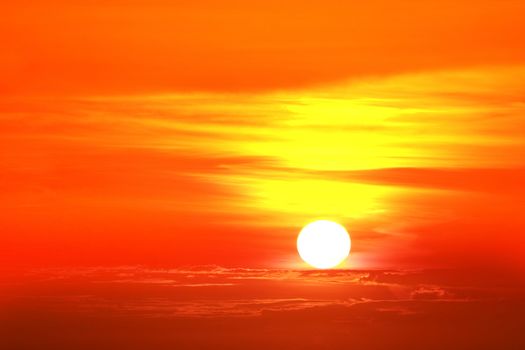 last light of sunset back on silhouette colorful heap cloud on red sky