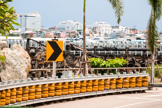 Roller barriers set up to protection on steep curved roads and down hill