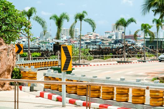 Roller barriers set up to protection on steep curved roads and down hill