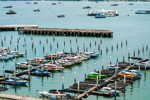 25 September 2018 : Bali hai pier, Pattaya city, Chonburi province Thailand. Pattaya city and pier port and parking at Bali hai pier