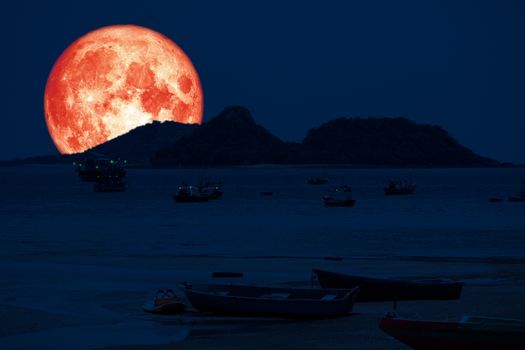 super blood moon back on silhouette island sea on night sky, Elements of this image furnished by NASA