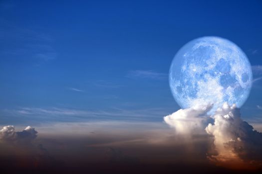 super snow moon back white heap cloud on blue sky, Elements of this image furnished by NASA