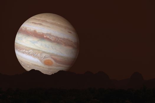 Jupiter silhouette mountain on cloud and night sky, Elements of this image furnished by NASA