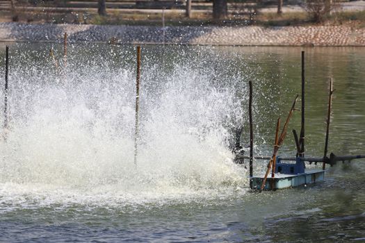 Oxygen generator is hitting the surface to create the bubbles for wastewater treatment.