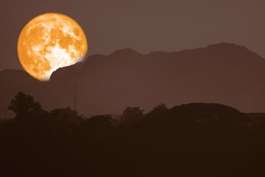 super blood moon back on silhouette mountain on night sky, Elements of this image furnished by NASA
