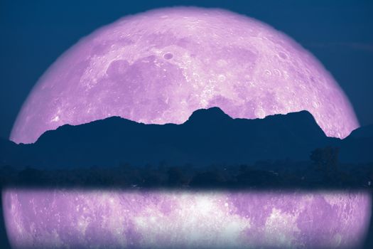 super full fish moon back reflection on river and mountain on night sky, Elements of this image furnished by NASA