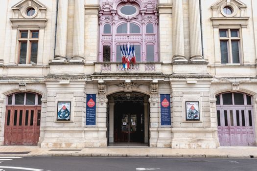 Tours, France - February 8, 2020: architectural detail of the Grand Theater - Opera De Tours in the historic city center on a winter day. The inauguration takes place on August 8, 1872