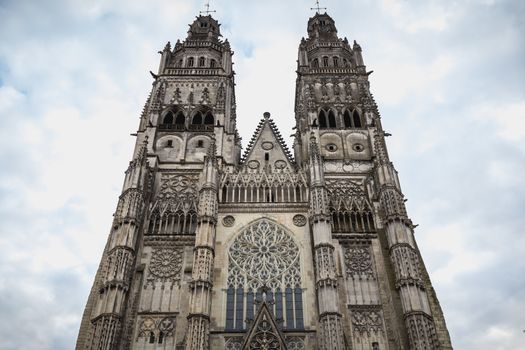 architectural detail of the Roman Catholic cathedral Saint Gatien in Tours, Indre et Loire, France