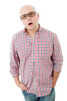 surprised casual man thinking, isolated on white background