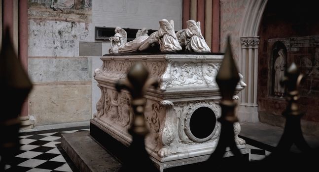 Tours, France - February 8, 2020: view of the tomb of the first two children of Charles VIII and Anne of Brittany in the Saint Gatien cathedral of Tours on a winter day