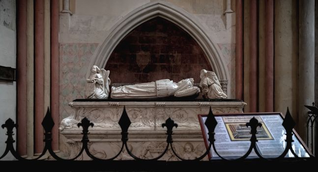 Tours, France - February 8, 2020: view of the tomb of the first two children of Charles VIII and Anne of Brittany in the Saint Gatien cathedral of Tours on a winter day