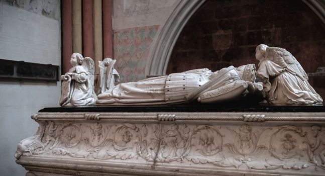 Tours, France - February 8, 2020: view of the tomb of the first two children of Charles VIII and Anne of Brittany in the Saint Gatien cathedral of Tours on a winter day