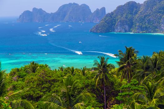aerial view coastline Koh Phi Phi Island Thailand