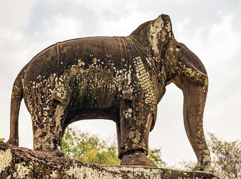 East Mebon temple Khmer sculpture elephant architecture of Angkor wat Lost ancient Khmer city Cambodia.