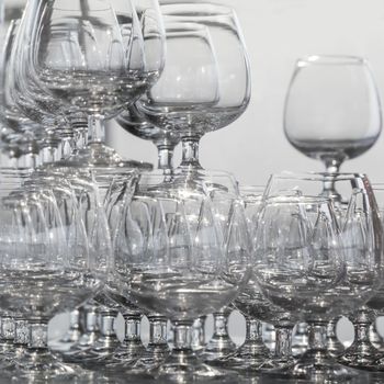 Empty transparency wine glass set glasses isolated on white