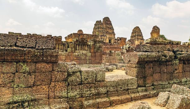 Khmer east mebon, architecture of Angkor wat Lost ancient Khmer city in the jungle in Siem Reap Cambodia.