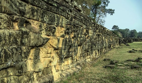 Elephant Terrace ancient walls Angkor Thom in Siem Reap, Cambodia.