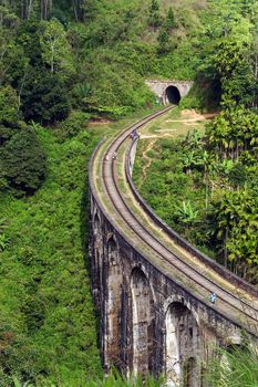 Nine Arch Bridge in Demodara tunnel Tourist attractions in Badulla District, Sri Lanka.