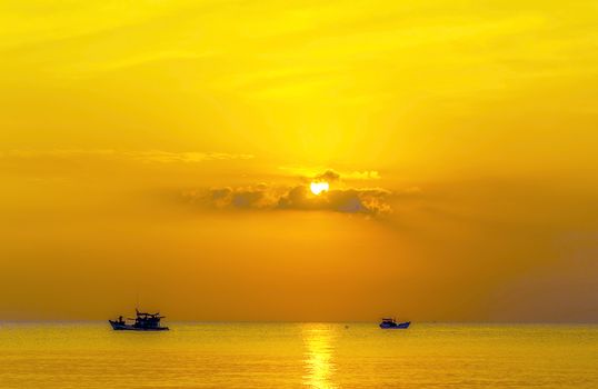 Landscape Fishing Boat Sunset sunrise in the sea