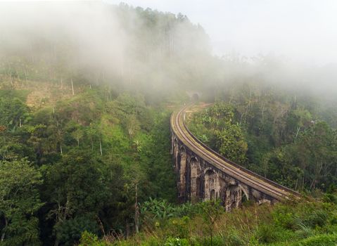 Nine Arch Bridge Railway Viaduct in Ceylon, Demodara - Tourist attractions in Badulla District, Sri Lanka.