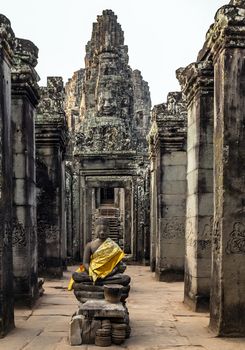 Buddha Robe orange cloth of Buddhist in Temple Angkor Wat, Siem Reap, Cambodia.
