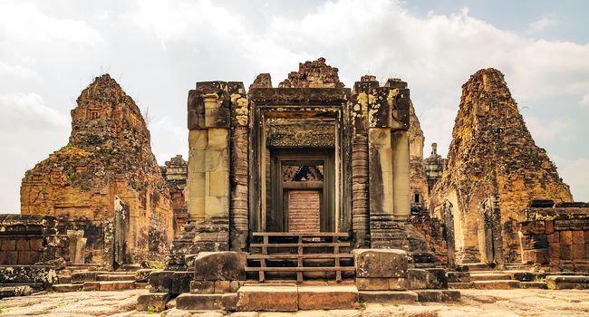 East Mebon architecture of Angkor wat Lost ancient Khmer city in the jungle in Siem Reap Cambodia.