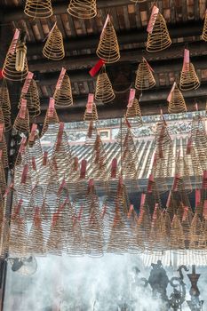 Indian Royal Lavender Sticks Incense in a chinese temple - smoke background