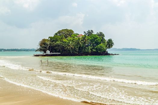 Buddha Temple island Seenigama Muhudu Viharaya island in the Indian ocean Hikkaduwa Sri Lanka.
