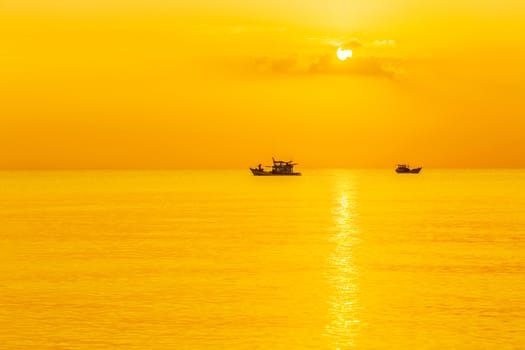 Fishing Boat Landscape Sunset sunrise in the sea