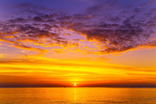 Sunset on the Beach Hawaiian Islands sunrise ocean. Sunset sky cloud at morning background.