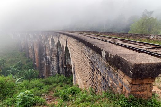 Sri Lanka Railway Viaduct stone. Beautiful panoramic Mountain mist Nine Arch Bridge in Demodara