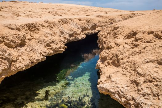 Earthquake Crack in national Park of Ras Mohamed, national park in Egypt Red Sea. Vacation destination most popular adventure Africa.