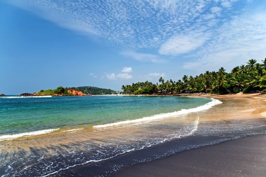 Black sand beach Mirissa Ocean wave in Iceland. Nature background water, Sri Lanka.