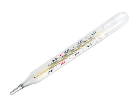 Thermometer celsius glass Medical. Temperature Measurement Device Top View isolated on white background