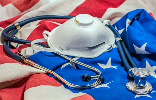 Sprague Rappaport Stethoscope Particulate Respirator Surgical Mask business concept quarantine american flag background